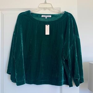 Anthropologie, Green Velvet Cropped Blouse, NWT, Size L